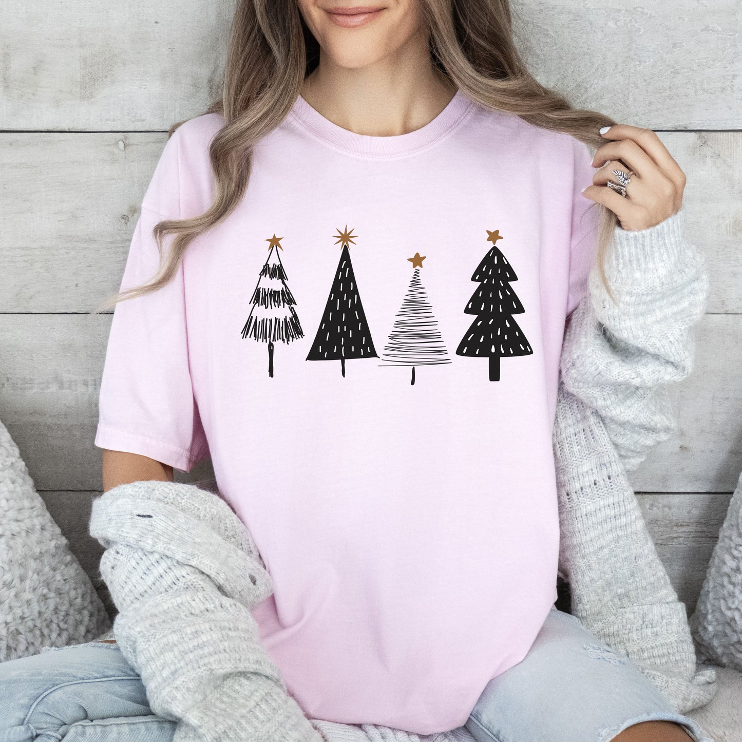 Chic Christmas Trees Comfort Colors Tshirt, Bright Christmas Trees Shirt