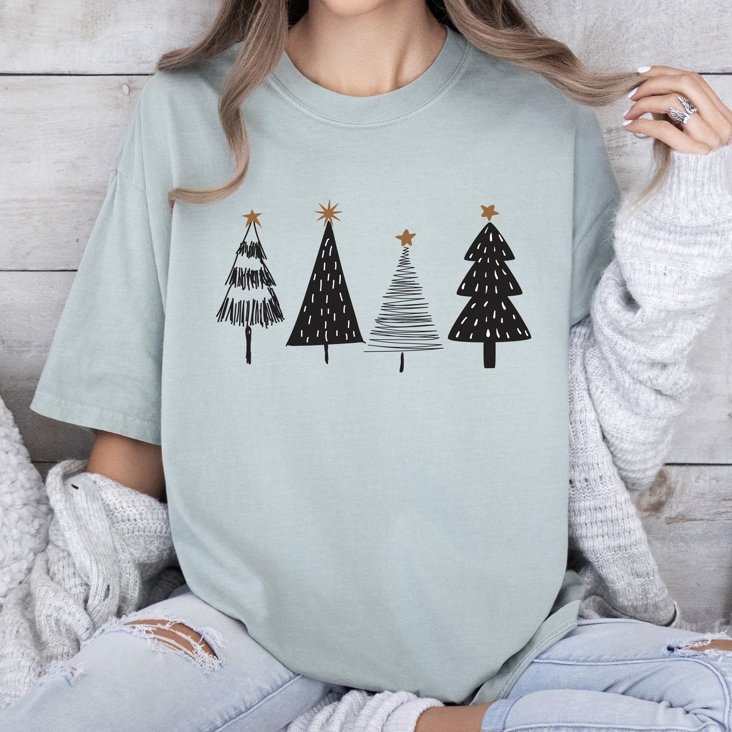 Chic Christmas Trees Comfort Colors Tshirt, Bright Christmas Trees Shirt