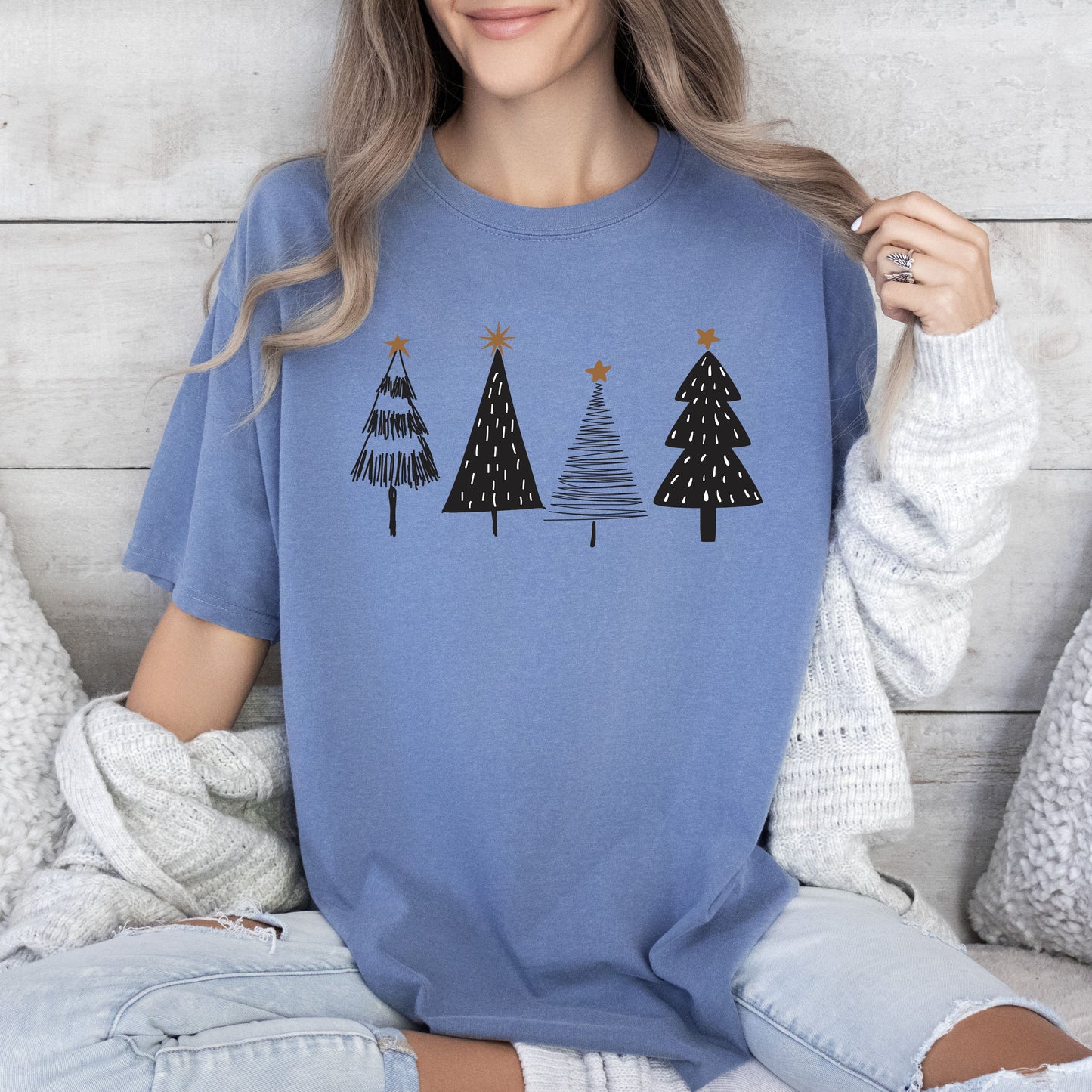 Chic Christmas Trees Comfort Colors Tshirt, Bright Christmas Trees Shirt