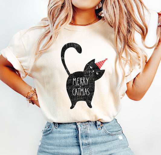 Merry Catmas Funny Christmas Comfort Colors Tshirt, Funny Cat Christmas Shirt