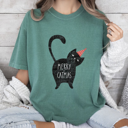 Merry Catmas Funny Christmas Comfort Colors Tshirt, Funny Cat Christmas Shirt