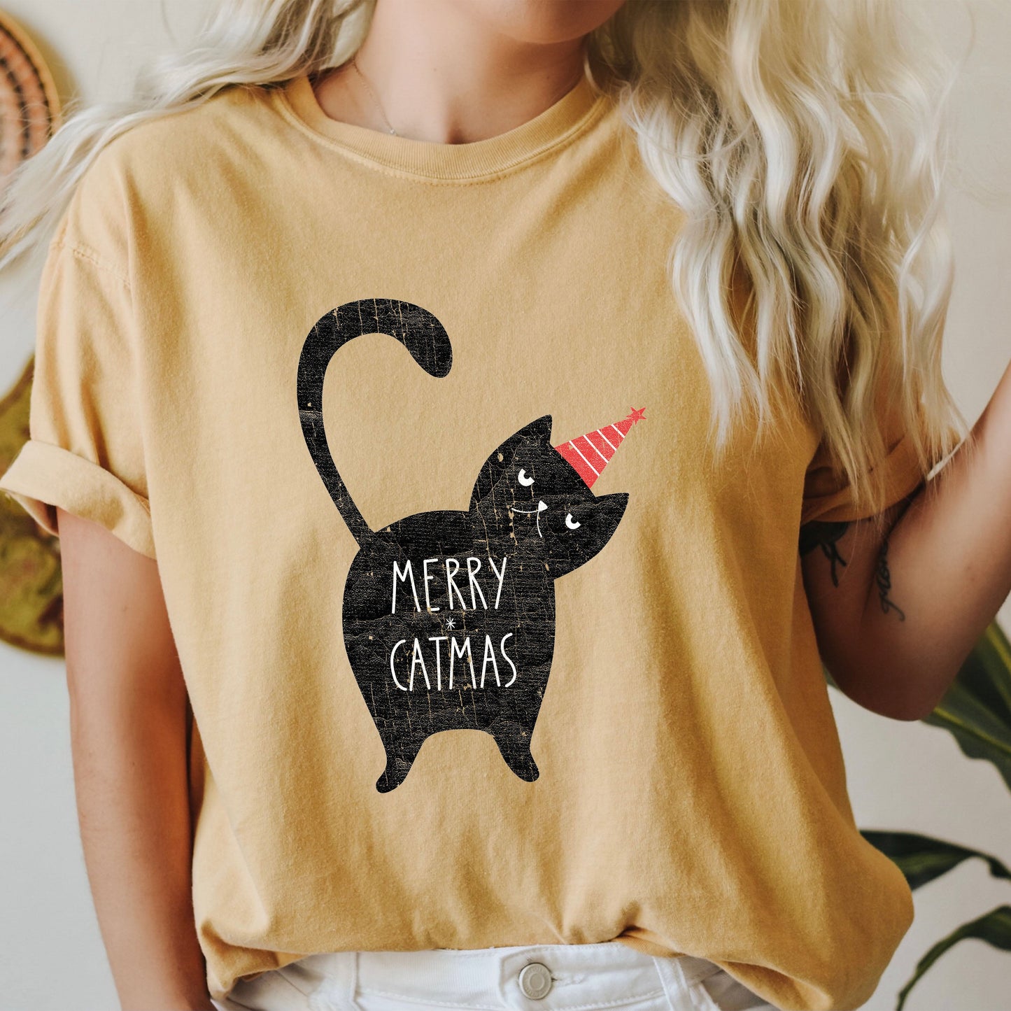Merry Catmas Funny Christmas Comfort Colors Tshirt, Funny Cat Christmas Shirt