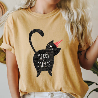Merry Catmas Funny Christmas Comfort Colors Tshirt, Funny Cat Christmas Shirt