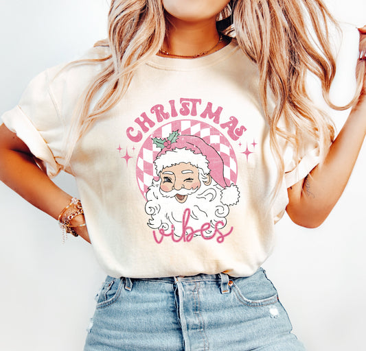 Vintage Christmas Vibes Santa Comfort Colors Tshirt, Retro Santa Shirt