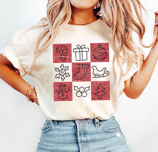 Vintage Christmas Icons Comfort Colors Tshirt, Retro Christmas Tee