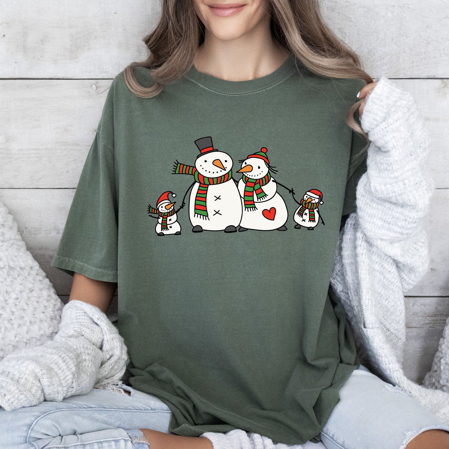 Cute Snowman Family Comfort Colors Tshirt, Retro Christmas Tee