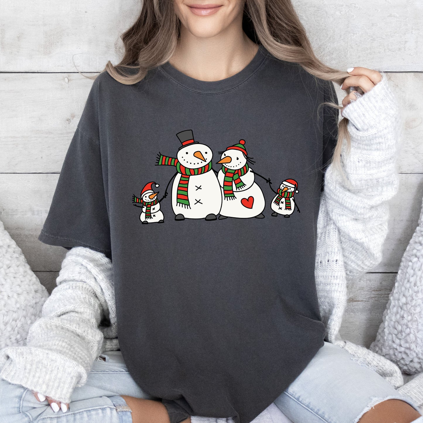 Cute Snowman Family Comfort Colors Tshirt, Retro Christmas Tee