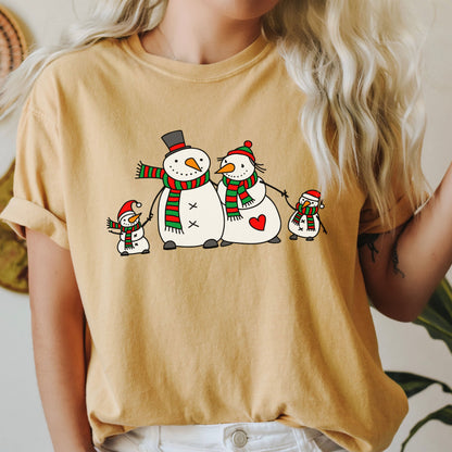 Cute Snowman Family Comfort Colors Tshirt, Retro Christmas Tee