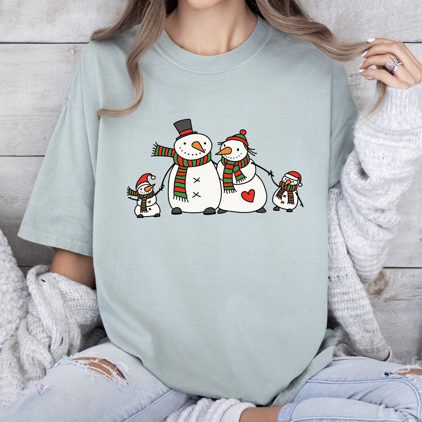 Cute Snowman Family Comfort Colors Tshirt, Retro Christmas Tee