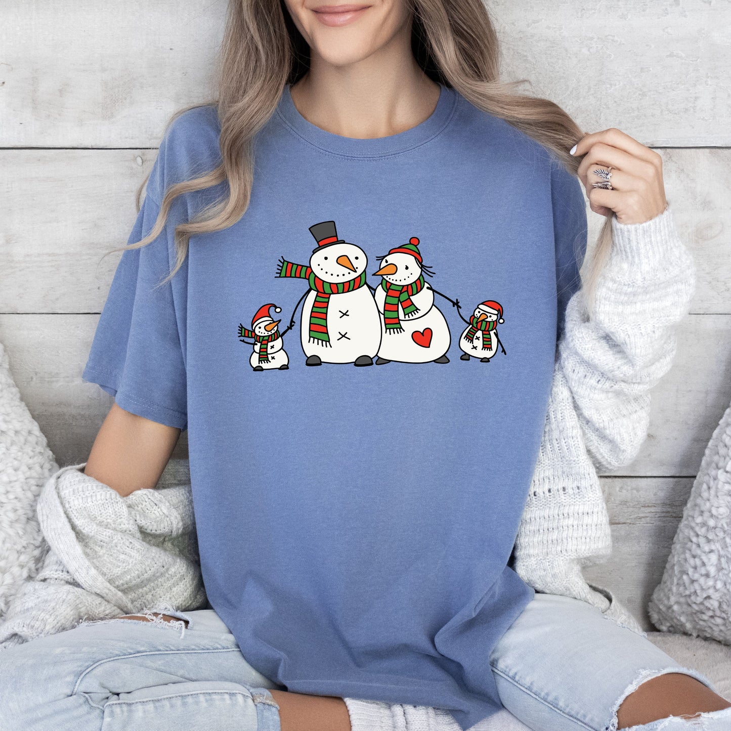 Cute Snowman Family Comfort Colors Tshirt, Retro Christmas Tee