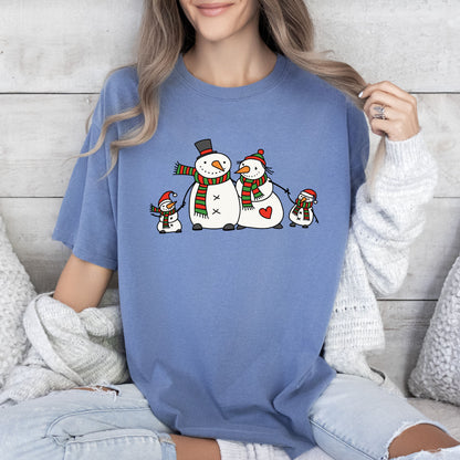 Cute Snowman Family Comfort Colors Tshirt, Retro Christmas Tee