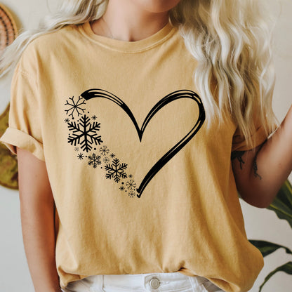 Heart & Snowflakes Comfort Colors Tshirt, Retro Christmas Tee