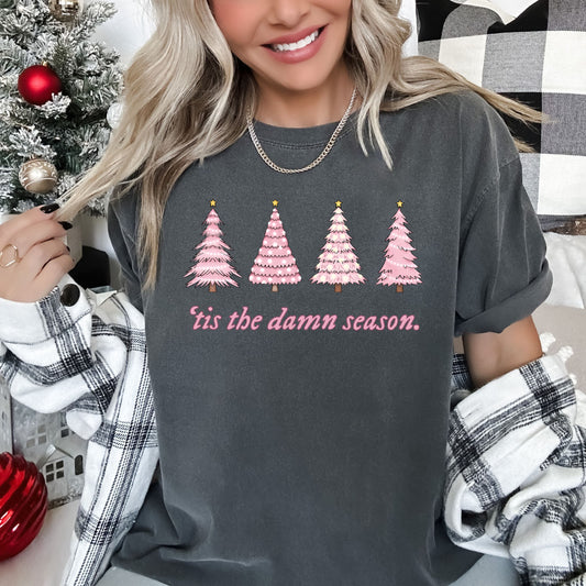 Tis The Damn Season Pink Trees Comfort Colors Tee, Vintage Classic Christmas Tshirt