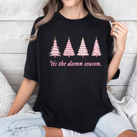 Tis The Damn Season Pink Trees Comfort Colors Tee, Vintage Classic Christmas Tshirt