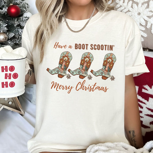 Have a Boot Scootin' Merry Christmas Comfort Colors Tee, Vintage Classic Christmas Tshirt