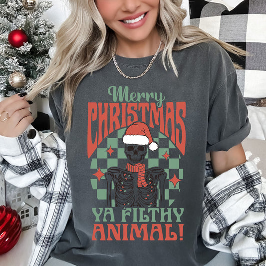 Merry Christmas Ya Filthy Animal Comfort Colors Tee, Vintage Classic Christmas Tshirt