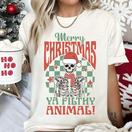 Merry Christmas Ya Filthy Animal Comfort Colors Tee, Vintage Classic Christmas Tshirt