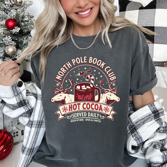 North Pole Book Club Retro Christmas Comfort Colors Tee, Vintage Classic Christmas Tshirt