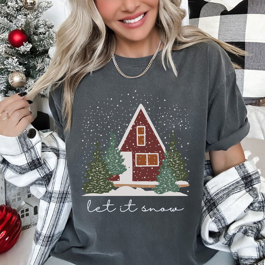 Let It Snow Christmas Home Comfort Colors Tee, Vintage Classic Christmas Tshirt