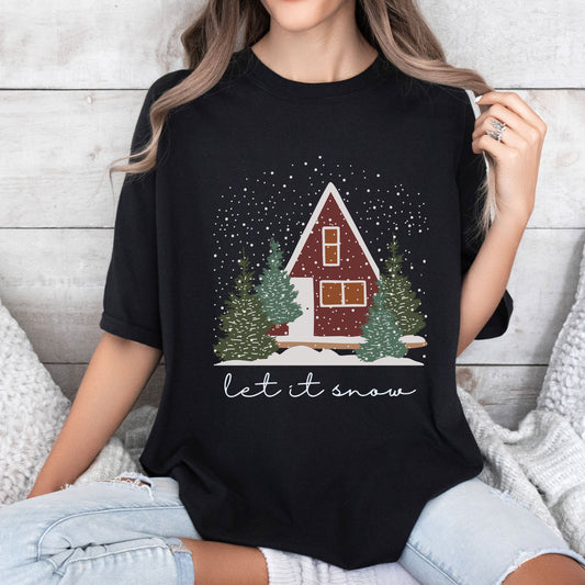 Let It Snow Christmas Home Comfort Colors Tee, Vintage Classic Christmas Tshirt