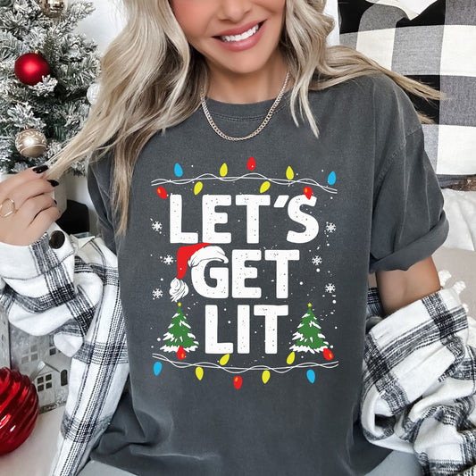 Let's Get Lit Retro Comfort Colors Tee, Vintage Classic Christmas Tshirt