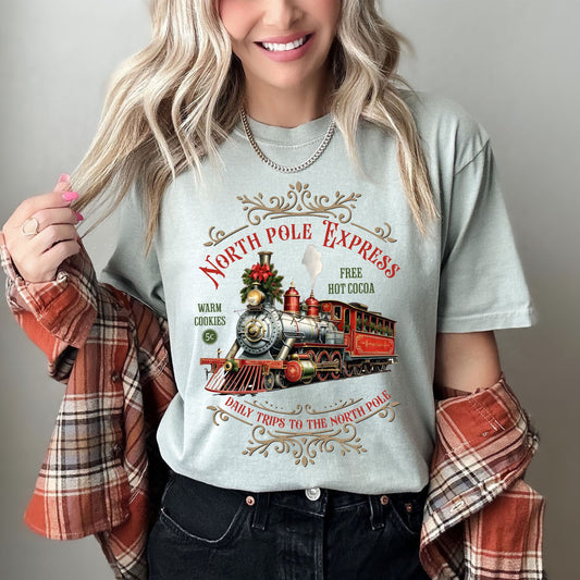 North Pole Express Retro Comfort Colors Tee, Vintage Classic Christmas Tshirt