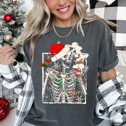 Funny Skeleton Christmas Coffee Comfort Colors Tee, Vintage Classic Christmas Tshirt