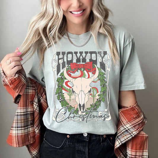 Howdy Christmas Boho Skull Comfort Colors Tee, Vintage Classic Christmas Tshirt