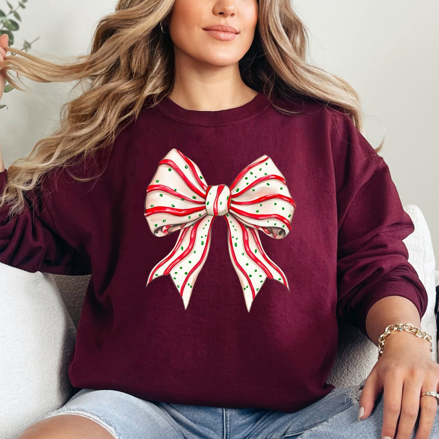 Christmas Cake Bow, Ribbon, Coquette, Cute, Winter, Santa, Snow Sweatshirt