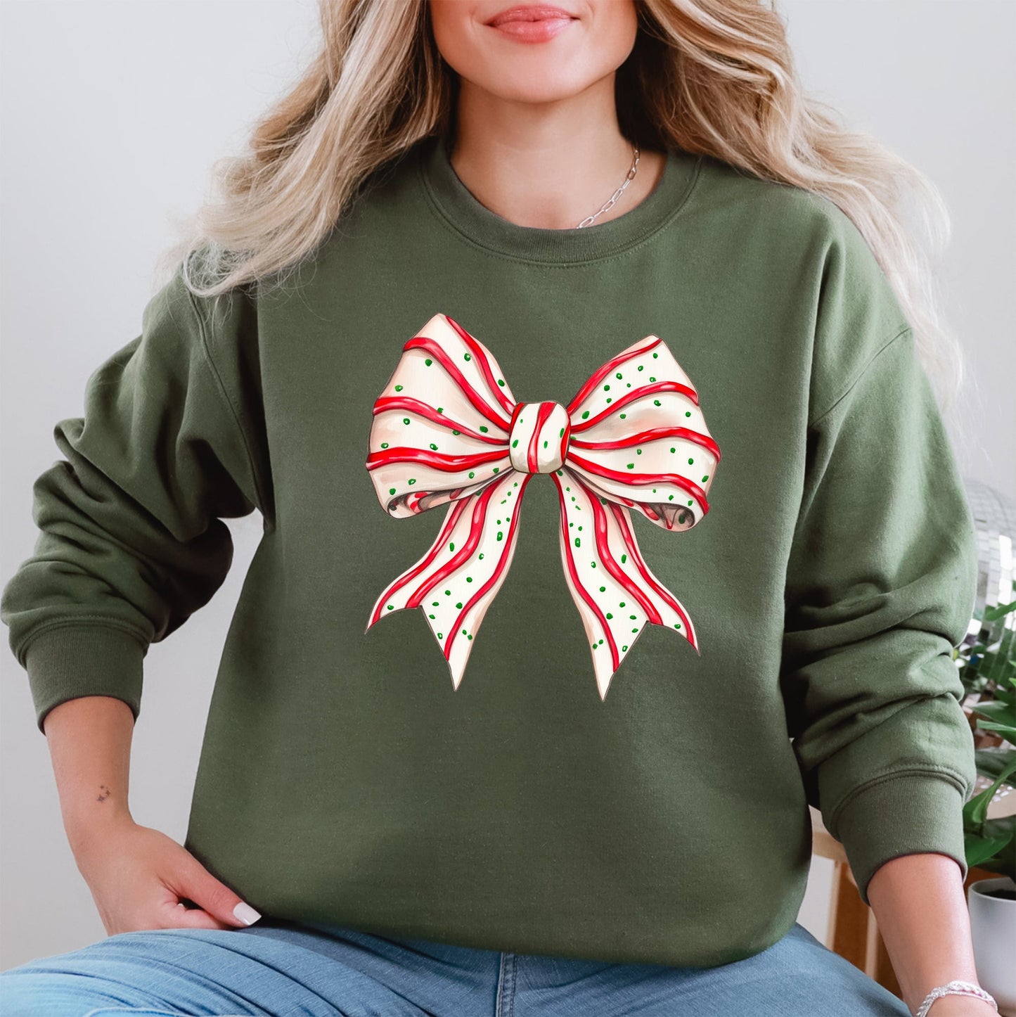 Christmas Cake Bow, Ribbon, Coquette, Cute, Winter, Santa, Snow Sweatshirt
