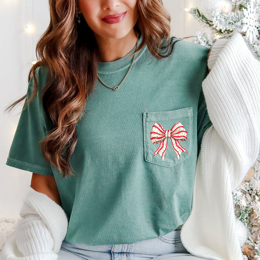 Christmas Cake, Ribbon, Bow, Pocket Tee Comfort Colors T-Shirt