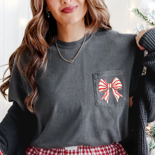 Christmas Cake, Ribbon, Bow, Pocket Tee Comfort Colors T-Shirt