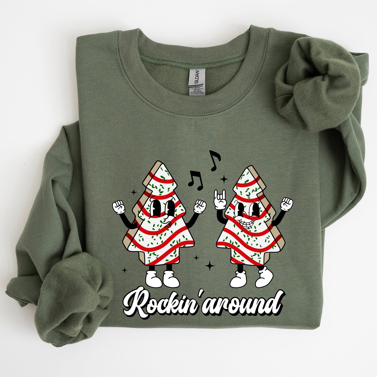Christmas Cakes, Rockin Around, Pocket, Carols, Santa, Snow, Winter, Xmas Sweatshirt