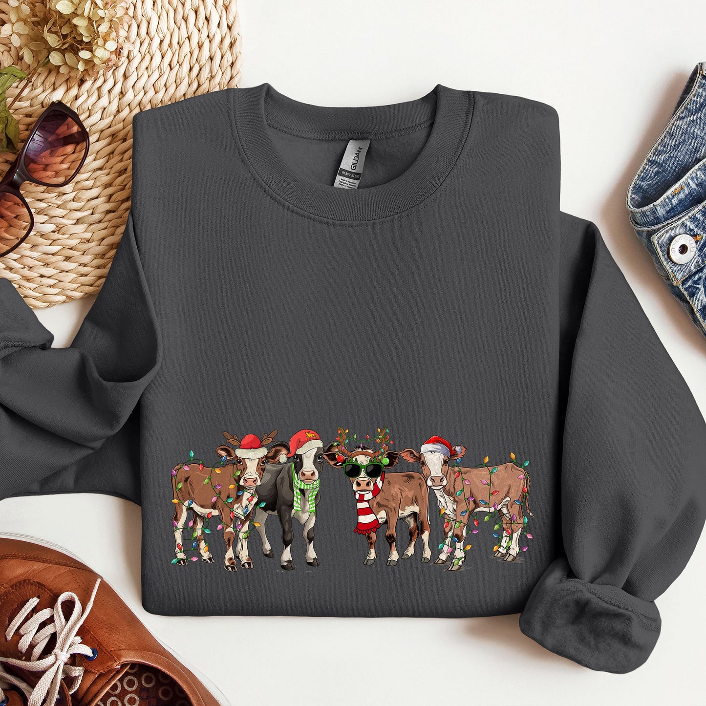Christmas Calves, Cow Lovers, Santa, Farm Life Sweatshirt
