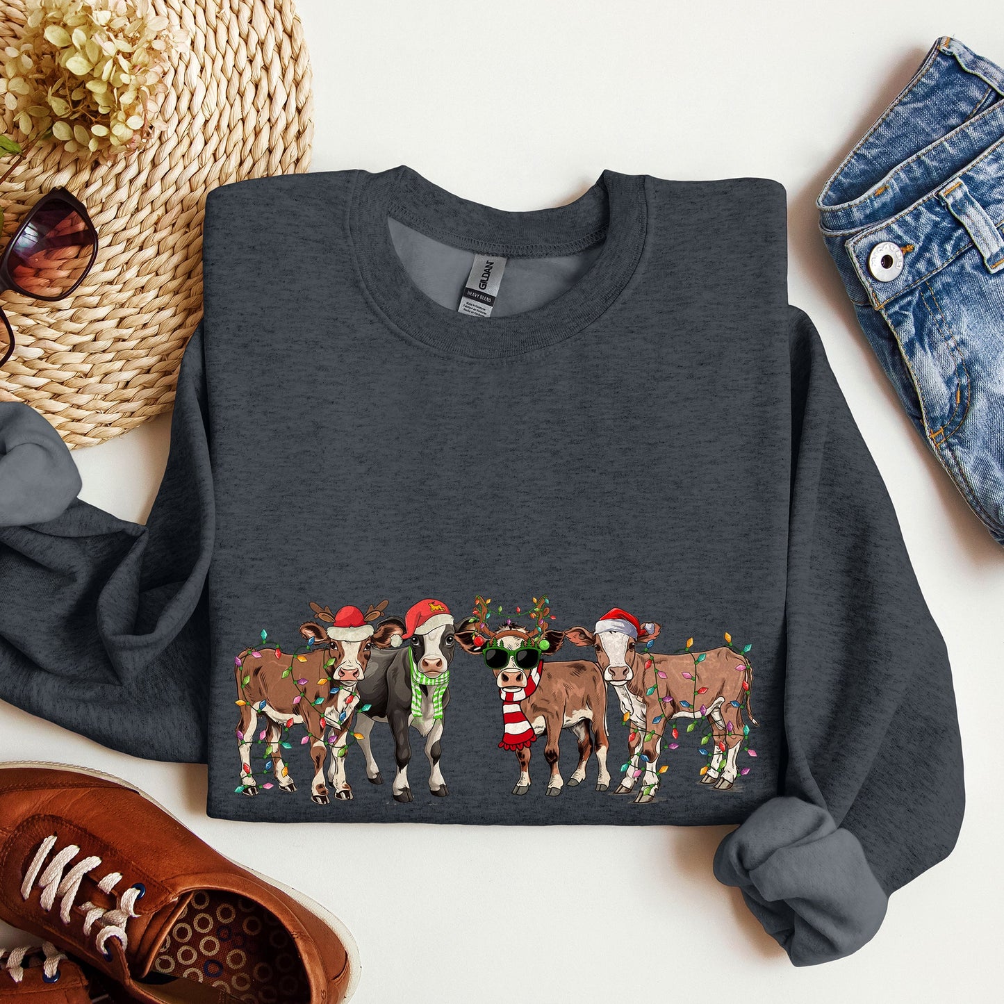Christmas Calves, Cow Lovers, Santa, Farm Life Sweatshirt