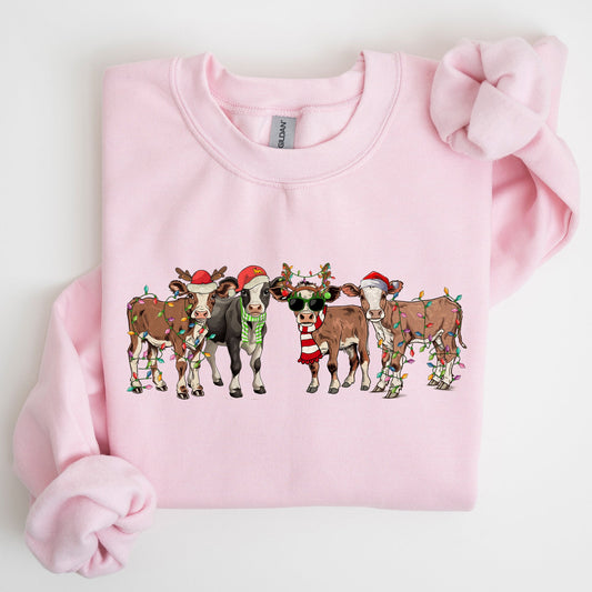 Christmas Calves, Cow Lovers, Santa, Farm Life, Winter, Snow, Xmas Sweatshirt