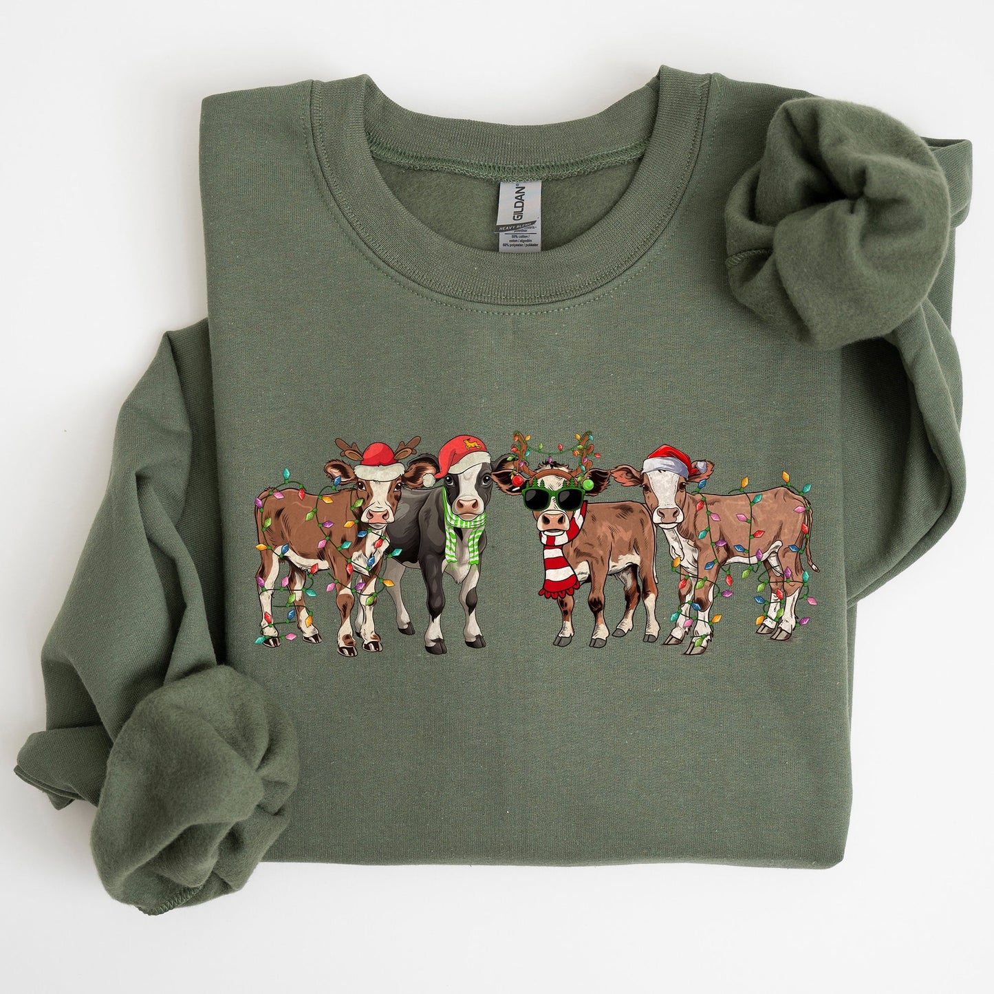 Christmas Calves, Cow Lovers, Santa, Farm Life, Winter, Snow, Xmas Sweatshirt