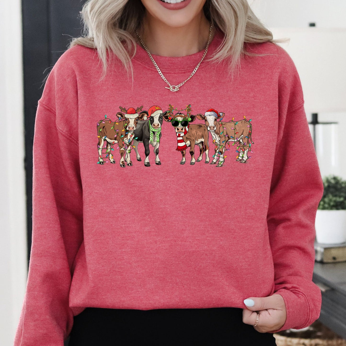 Christmas Calves, Cow Lovers, Santa, Farm Life, Winter, Snow, Xmas Sweatshirt