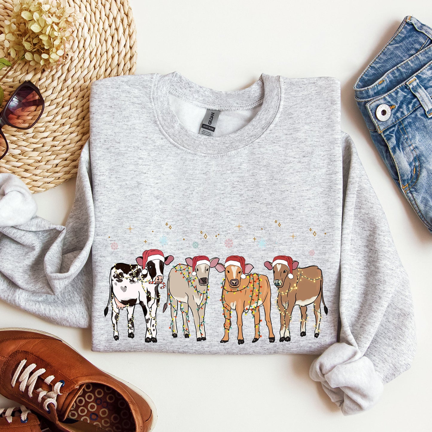 Christmas Calves, Holstein, Cow Lovers, Santa, Farm Life Sweatshirt