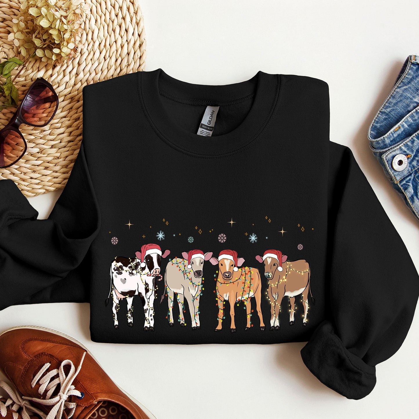 Christmas Calves, Holstein, Cow Lovers, Santa, Farm Life Sweatshirt