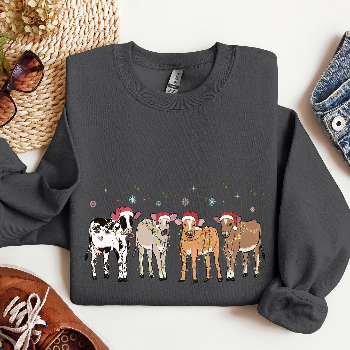Christmas Calves, Holstein, Cow Lovers, Santa, Farm Life Sweatshirt