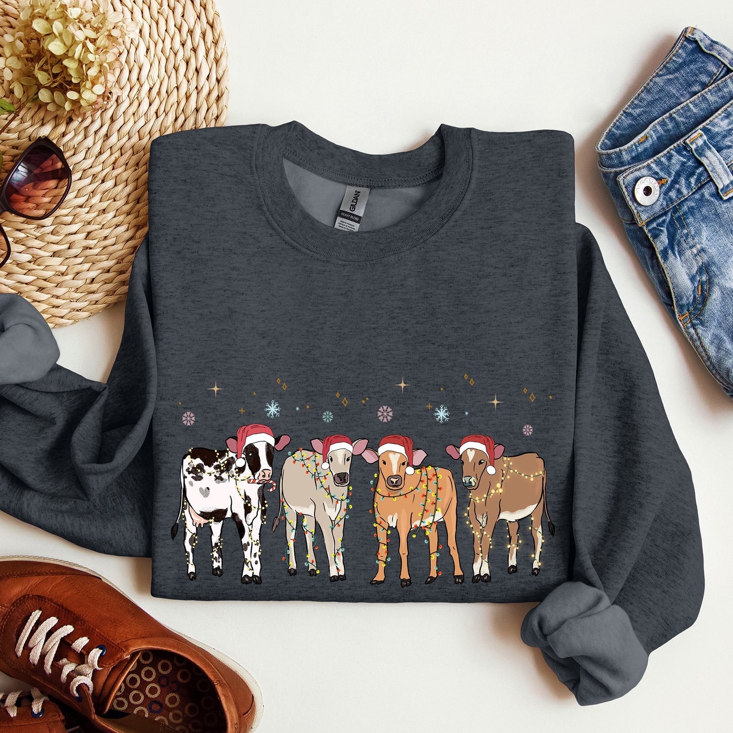 Christmas Calves, Holstein, Cow Lovers, Santa, Farm Life Sweatshirt