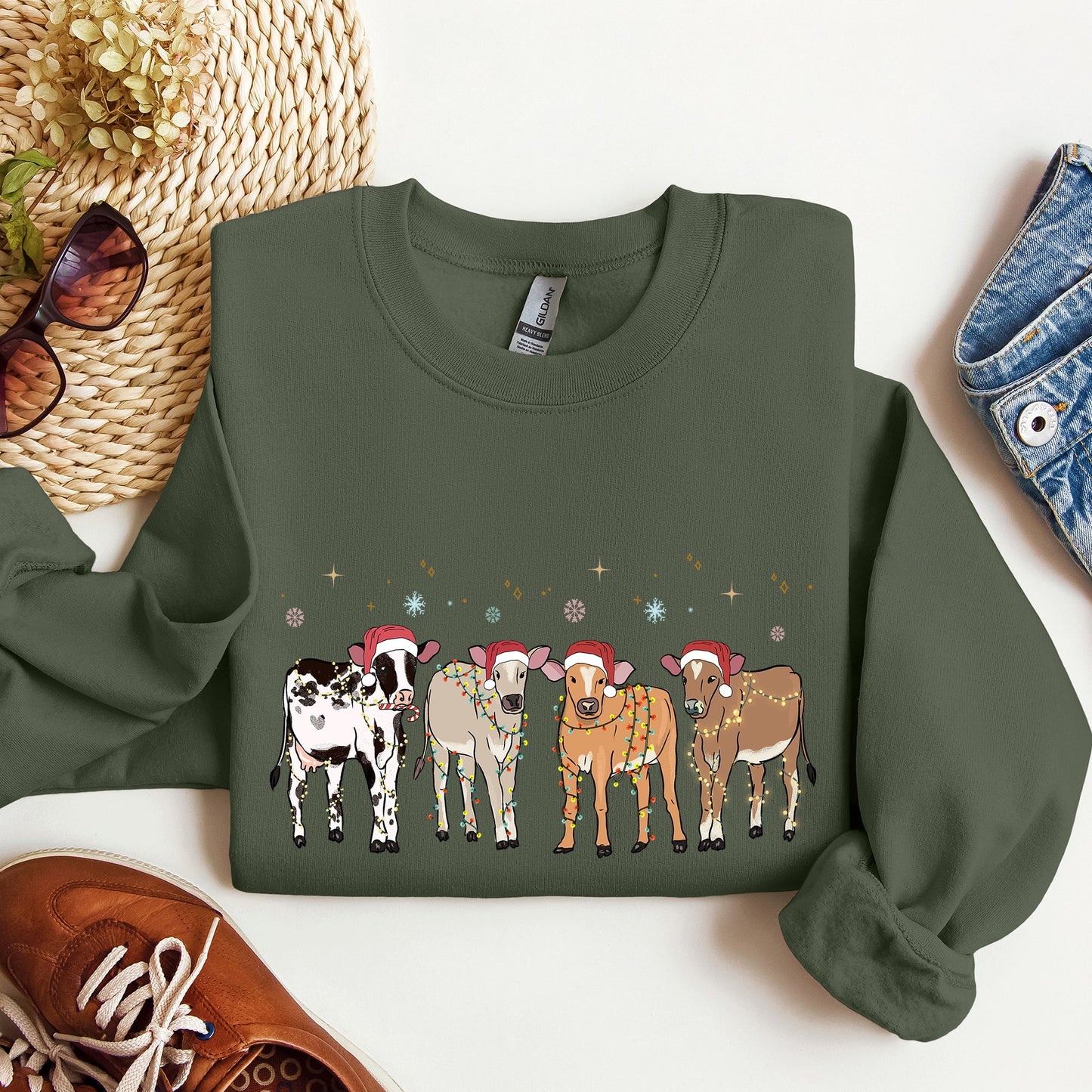 Christmas Calves, Holstein, Cow Lovers, Santa, Farm Life Sweatshirt