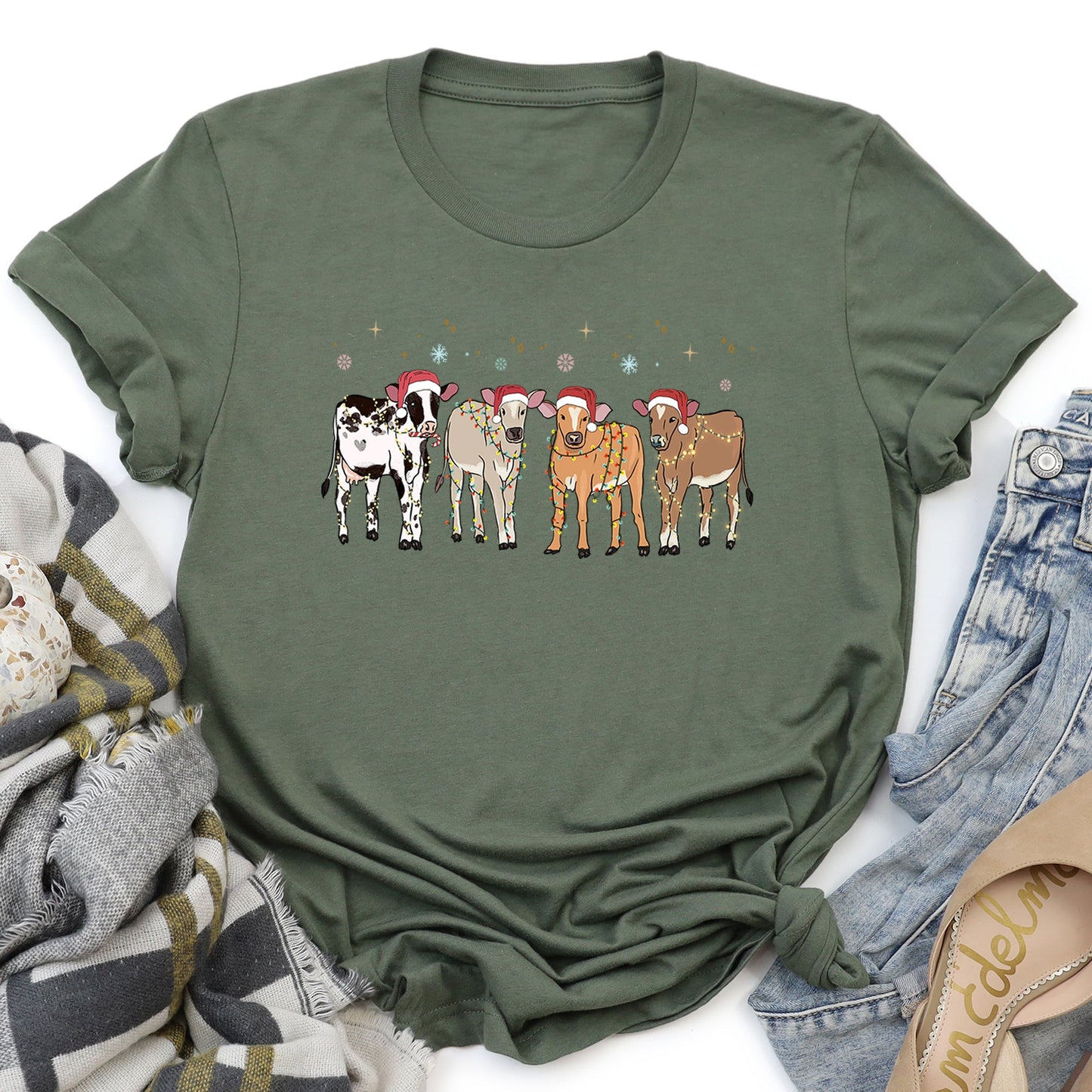 Christmas Calves, Holstein, Cow Lovers, Santa, Farm Life Super Soft Tees