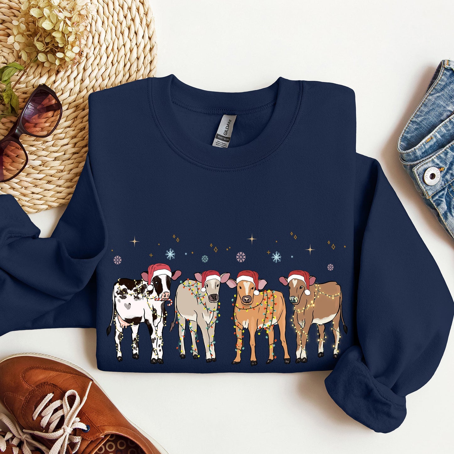 Christmas Calves, Holstein, Cow Lovers, Santa, Farm Life Sweatshirt