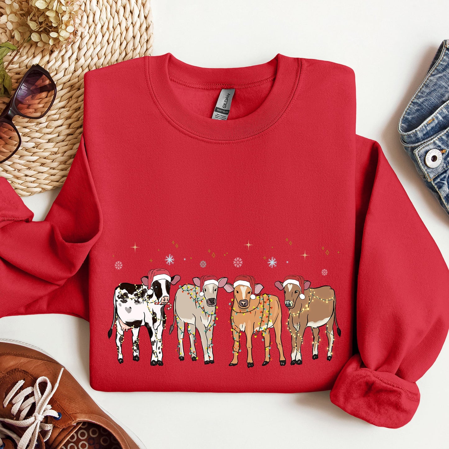 Christmas Calves, Holstein, Cow Lovers, Santa, Farm Life Sweatshirt