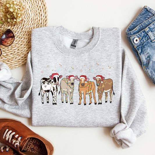 Christmas Calves, Holstein, Cow Lovers, Santa, Farm Life, Winter, Snow, Xmas Sweatshirt