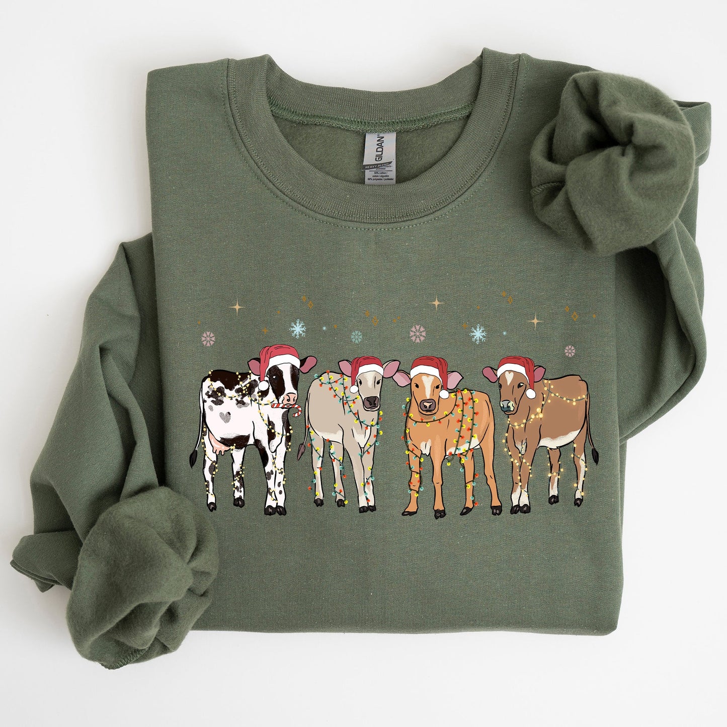 Christmas Calves, Holstein, Cow Lovers, Santa, Farm Life, Winter, Snow, Xmas Sweatshirt