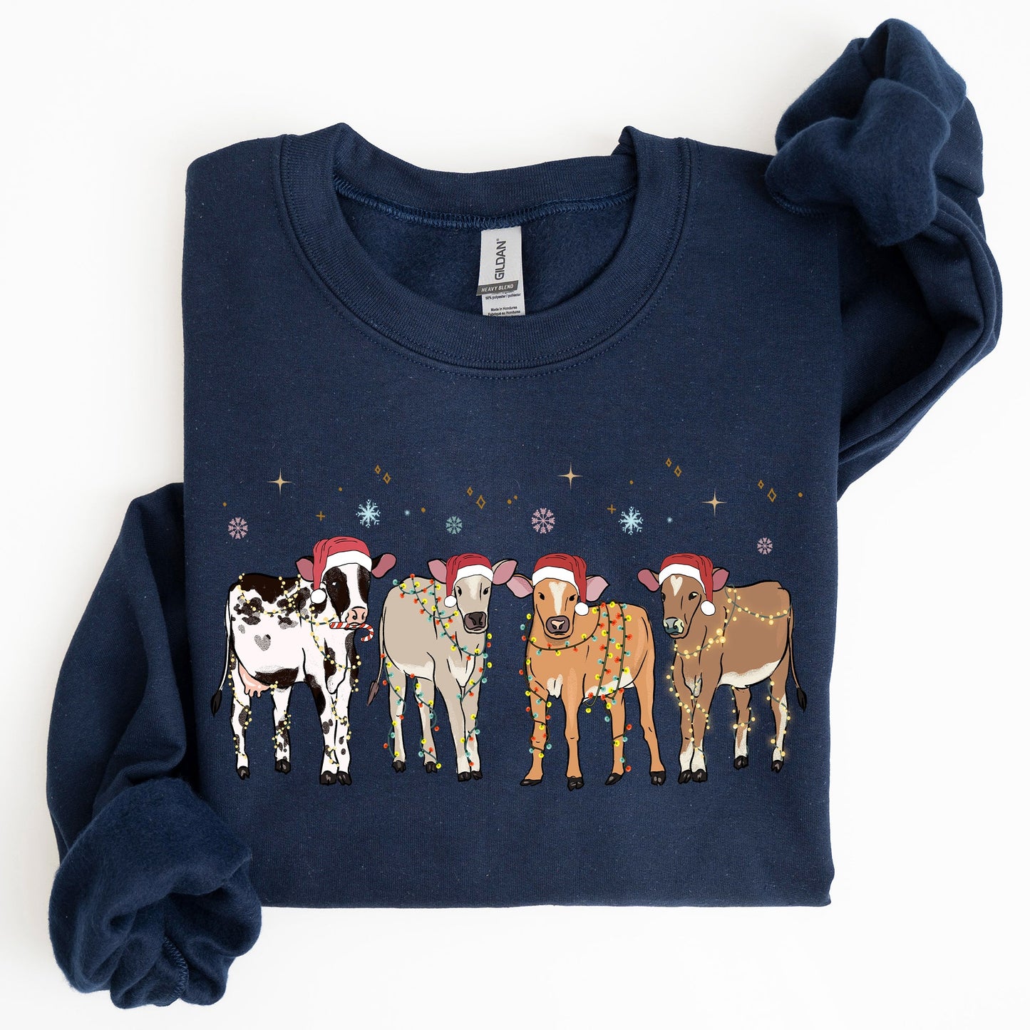 Christmas Calves, Holstein, Cow Lovers, Santa, Farm Life, Winter, Snow, Xmas Sweatshirt