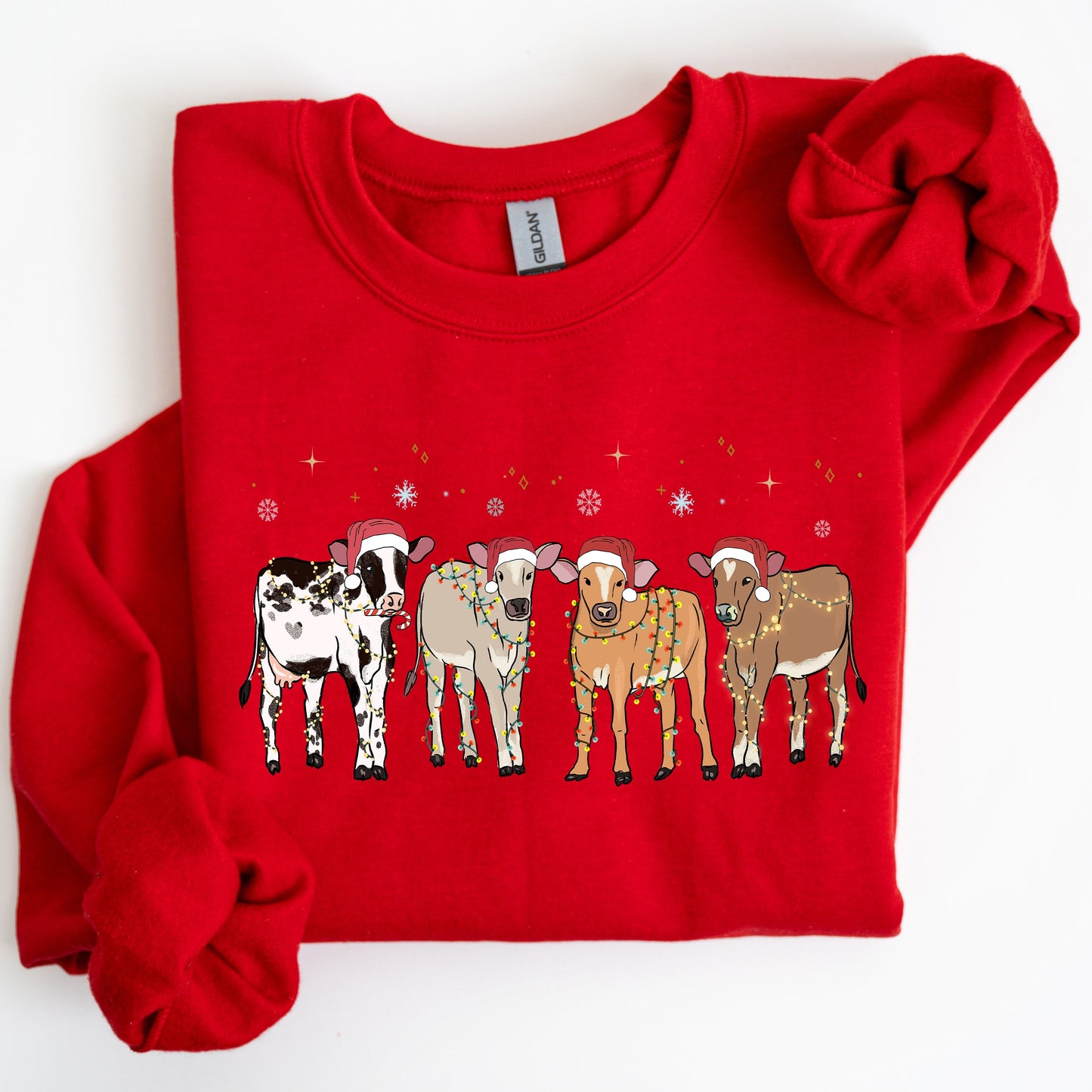 Christmas Calves, Holstein, Cow Lovers, Santa, Farm Life, Winter, Snow, Xmas Sweatshirt